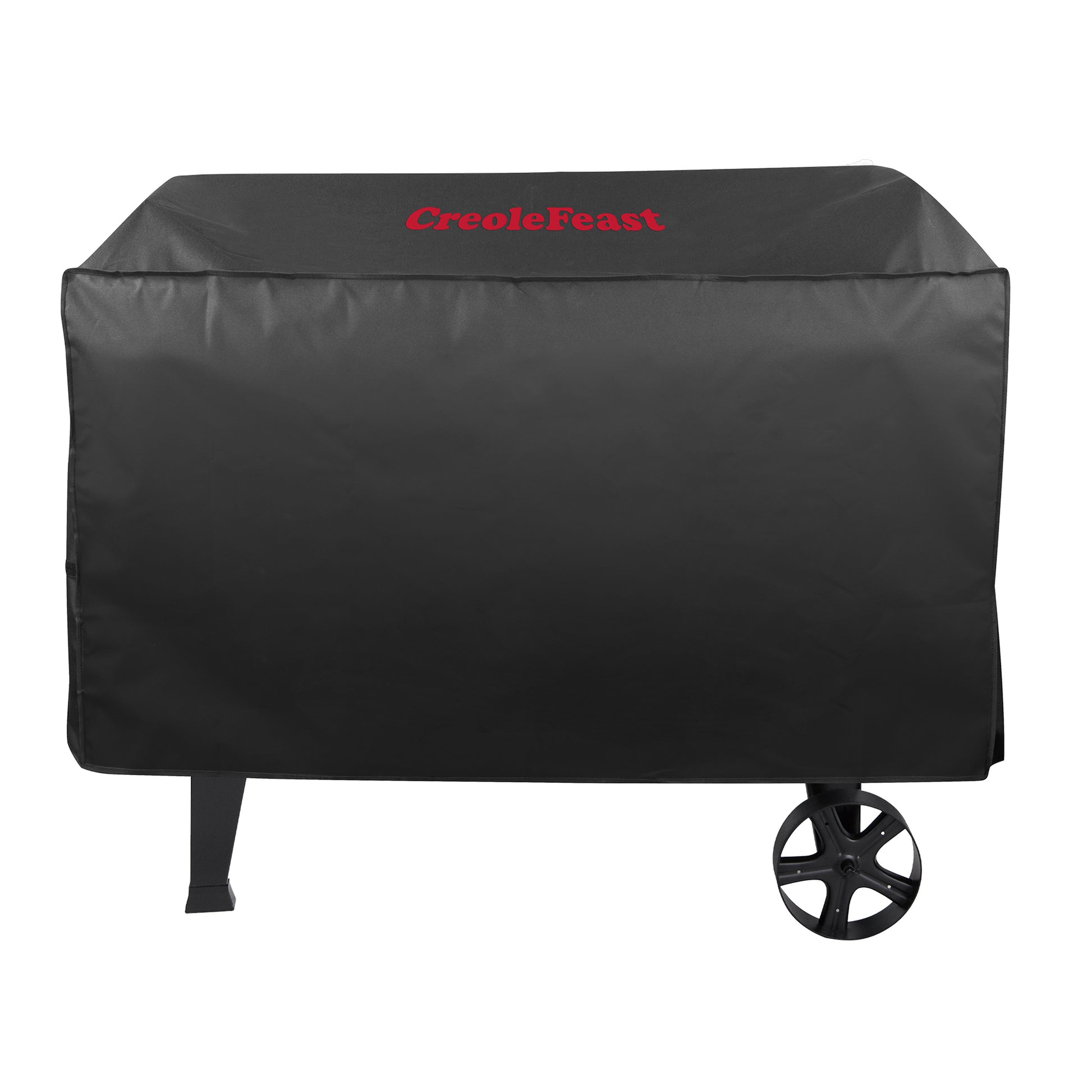Black grill cover with 'CreoleFeast' branding on a white background