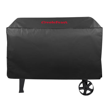 Black grill cover with 'CreoleFeast' branding on a white background