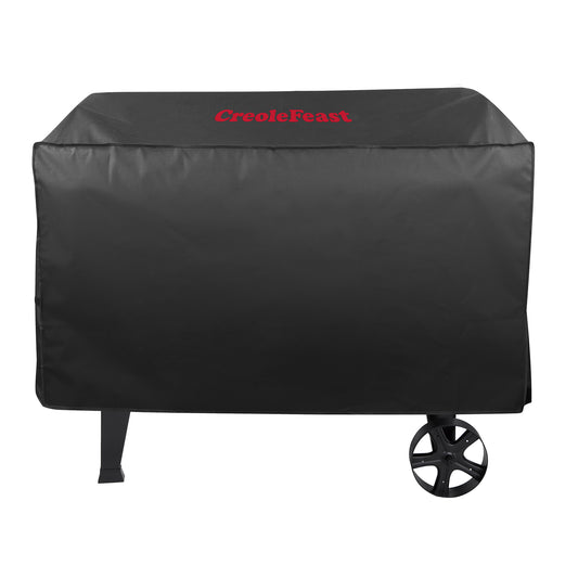 Black grill cover with 'CreoleFeast' branding on a white background