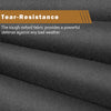 Tough oxford fabric with text highlighting tear-resistance and weather protection.