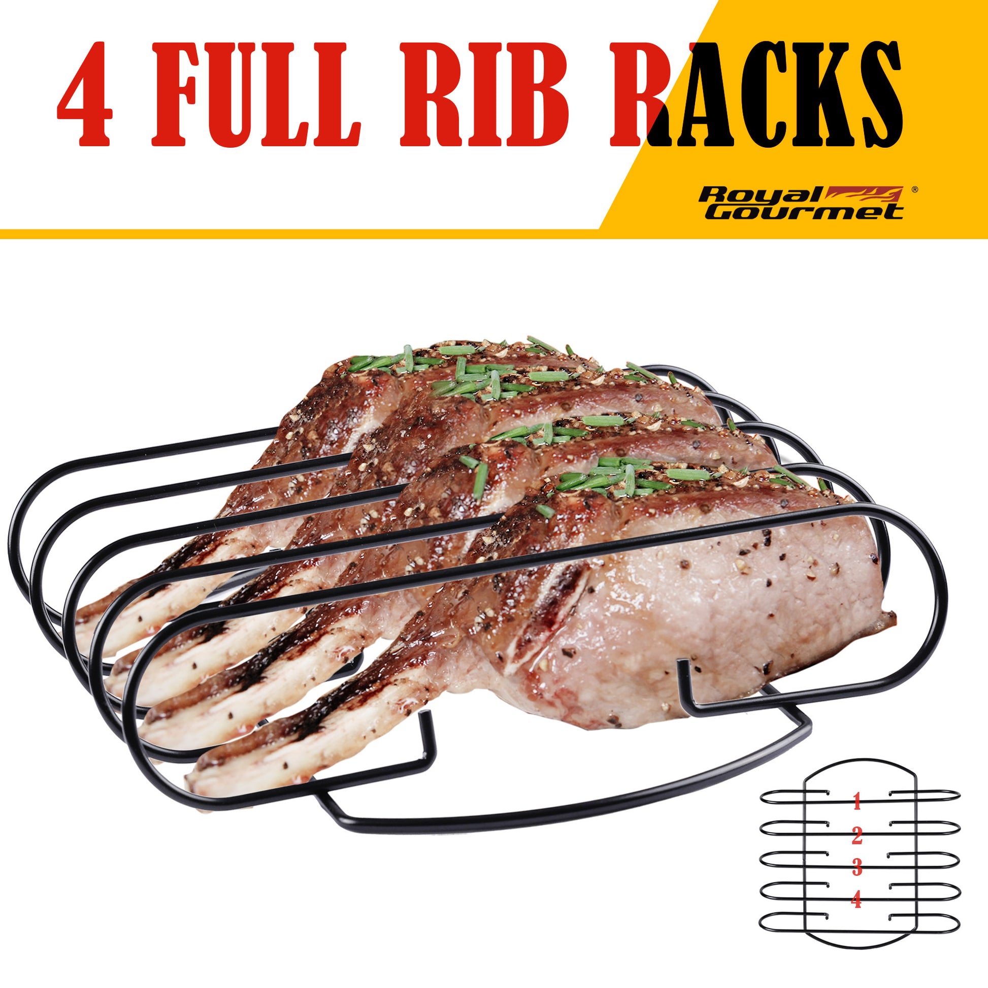 4 full rib racks with Royal Gourmet branding on a white background
