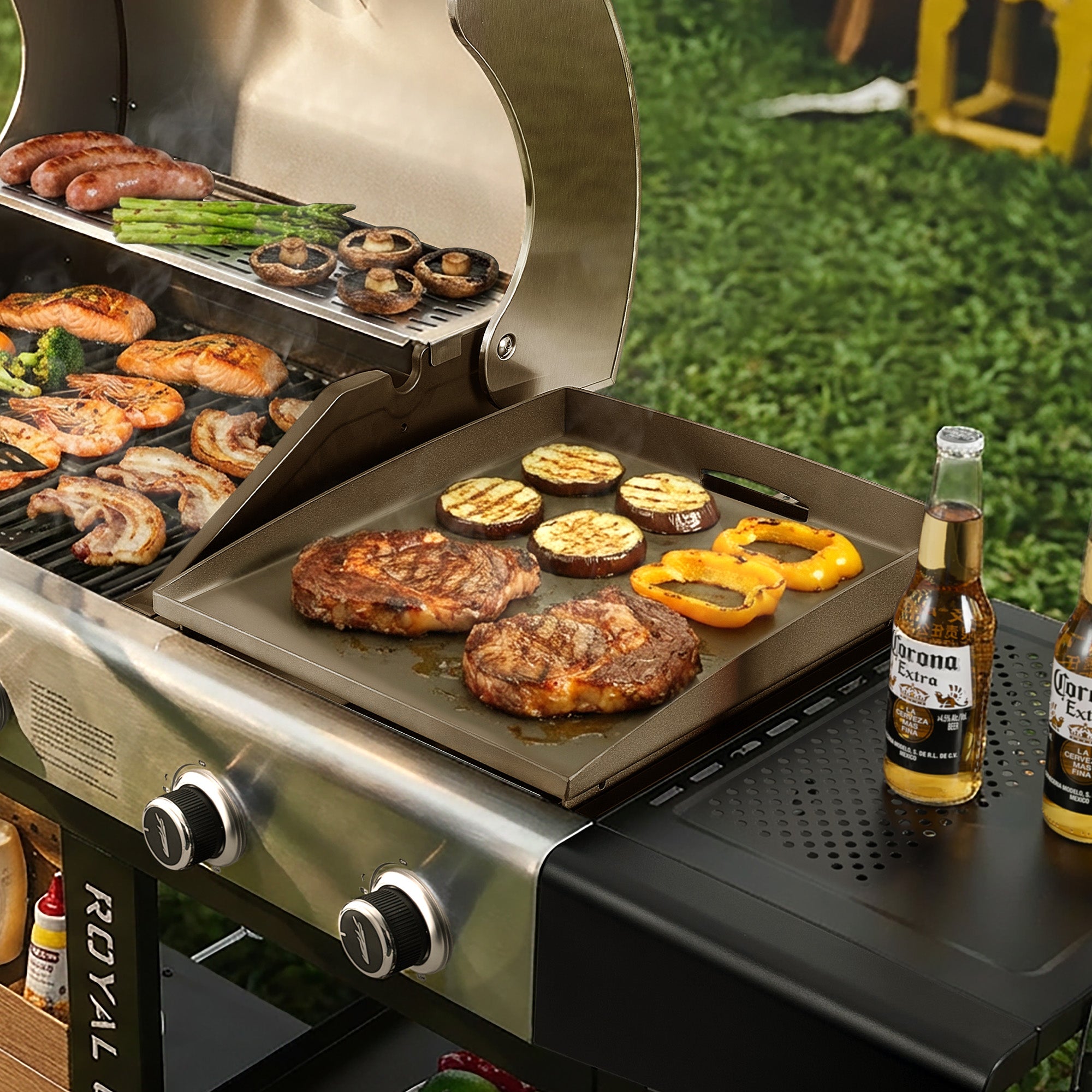 ロイヤルクイーンSun  8インチGourmet Skillet Royal Gourmet BP1501 Ceramic Griddle Top & Grease Cup Combo | Gas