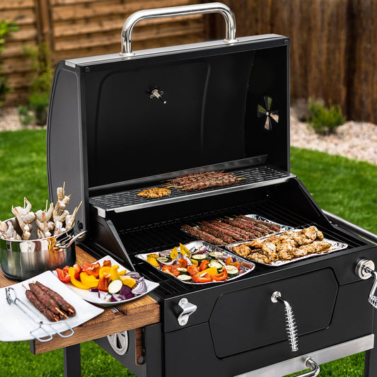 24-Inch Charcoal Grill with Folding Side Table