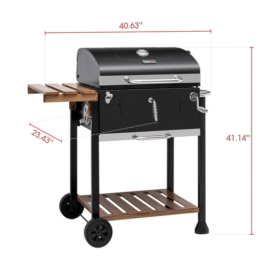 24-Inch Charcoal Grill with Handle & Folding Table