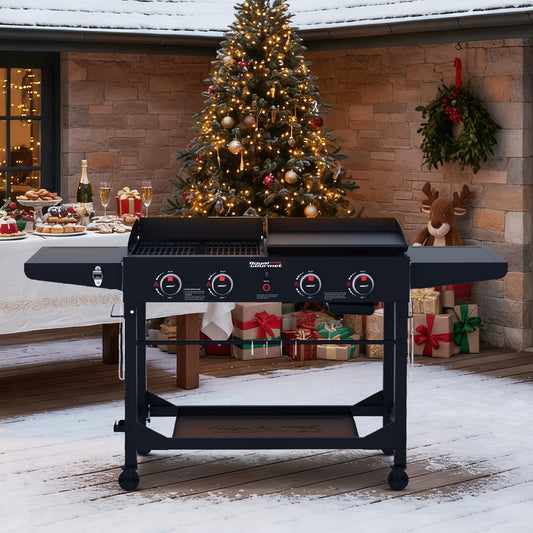 4-Burner Black Gas Grill and Griddle Combo