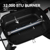 Royal Gourmet Close-up of a grill with a 12,000 BTU burner labeled on a dark background