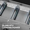 Stainless steel main burners on a Royal Gourmet gas grill with text indicating cooking power.