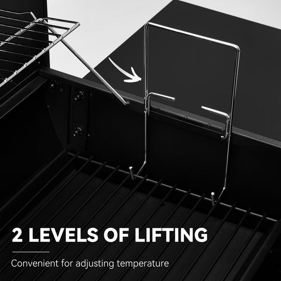 Metal Royal Gourmet grill temperature control panel with two levels of lifting on a black grill background.