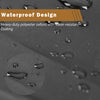 Waterproof design with water droplets on a textured surface, featuring text about heavy-duty polyester oxford and water-resistant coating.