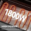 Close-up of a high-power cooking appliance interior with glowing orange heating elements and large white text reading 1800W and HIGH POWER.