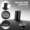 Black fire control device with dual airflow control system and thermometer on a gray background
