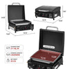 Portable Royal Gourmet grill with dimensions and features displayed on a white background