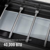 Close-up of four stainless steel main burners on a Royal Gourmet grill with text indicating 40,000 BTU power.