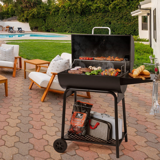 28-Inch Barrel Charcoal Grill with Side Table, 626 sq. in.