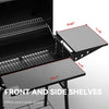 Royal Gourmet Barbecue grill with front and side shelves showing dimensions, on a white background.
