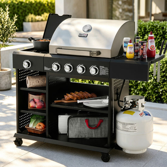 Outdoor Royal Gourmet grill with various items on a patio