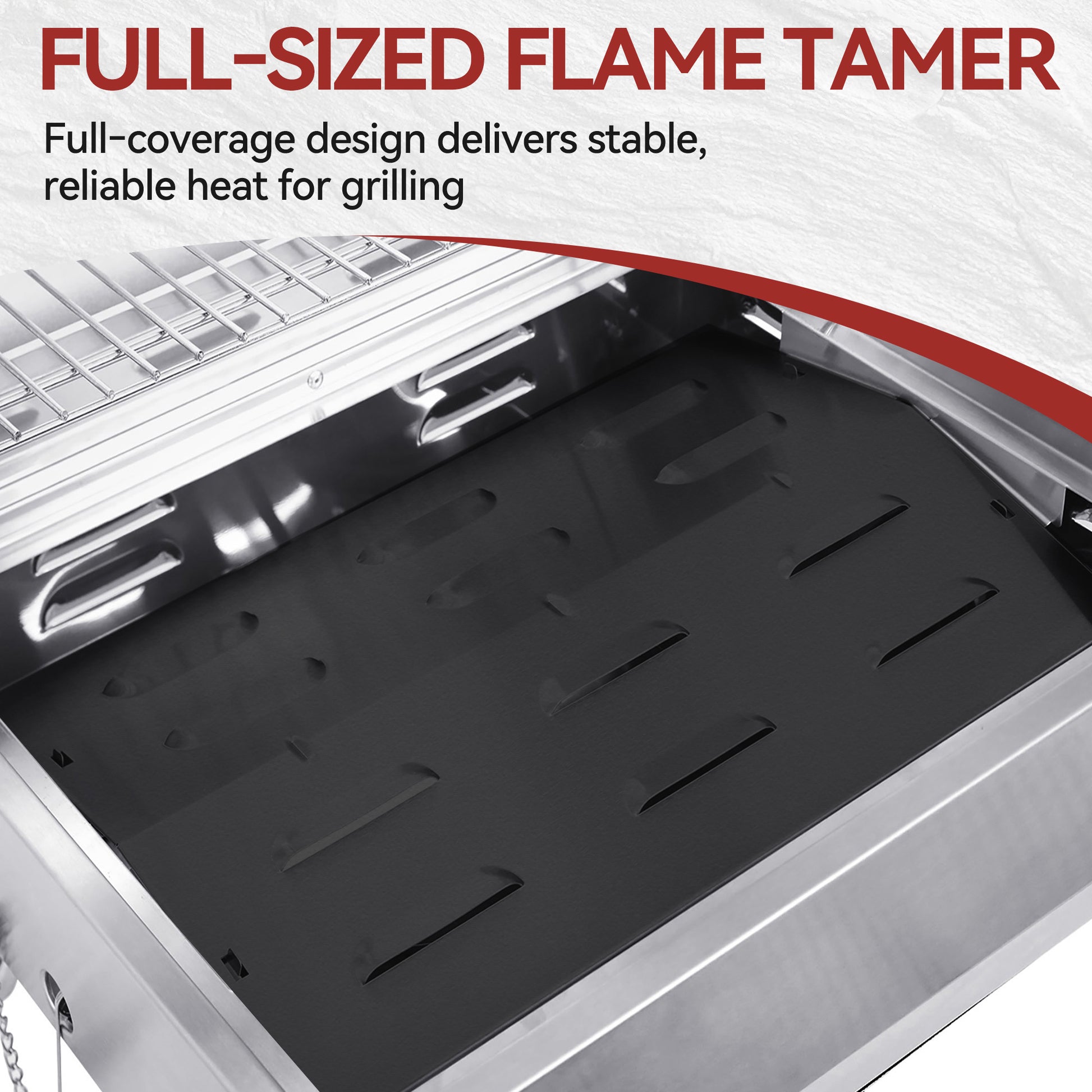 Royal Gourmet  ull-sized flame timer for grilling with text describing its features