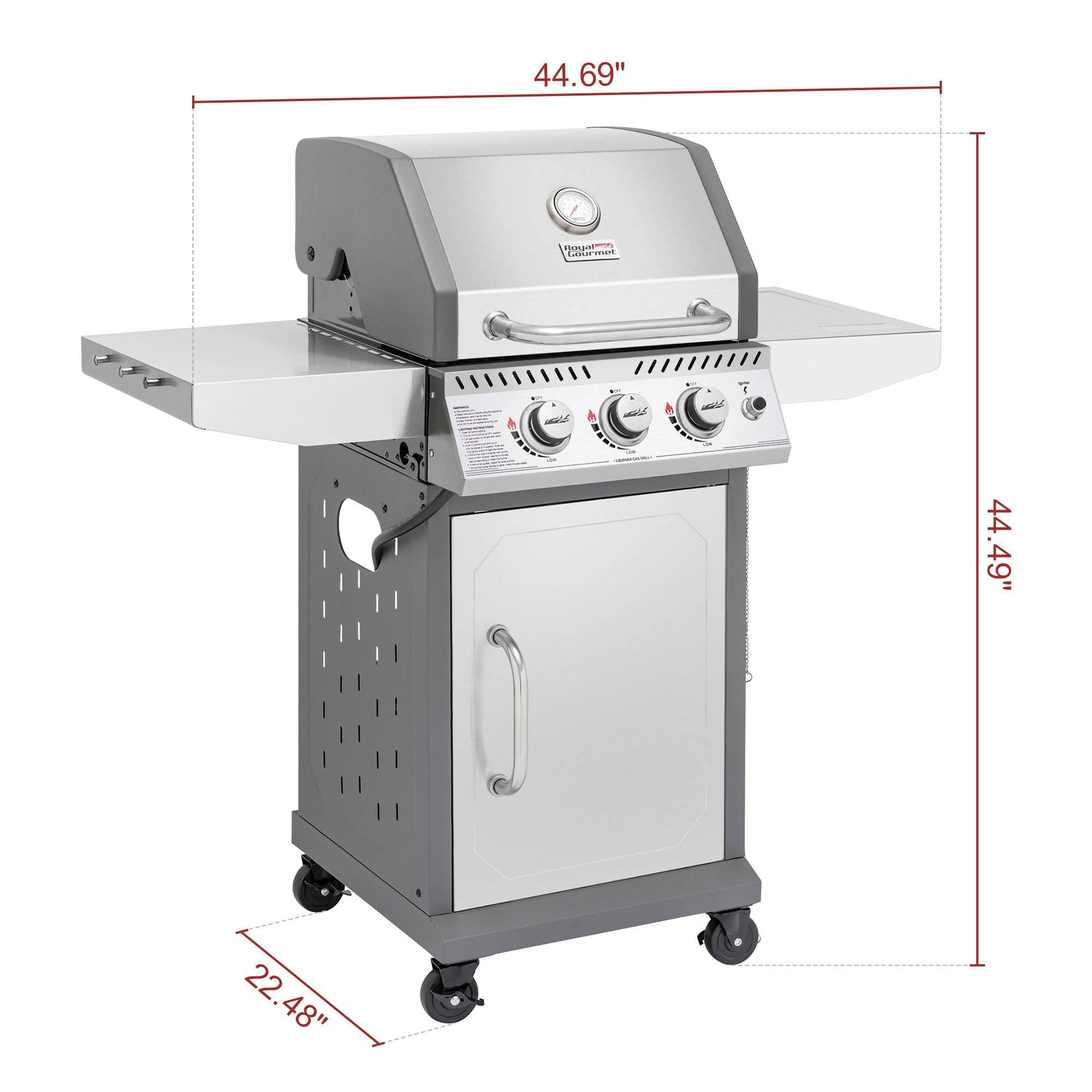 3-Burner Cabinet Style Gas Grill - Royal Gourmet