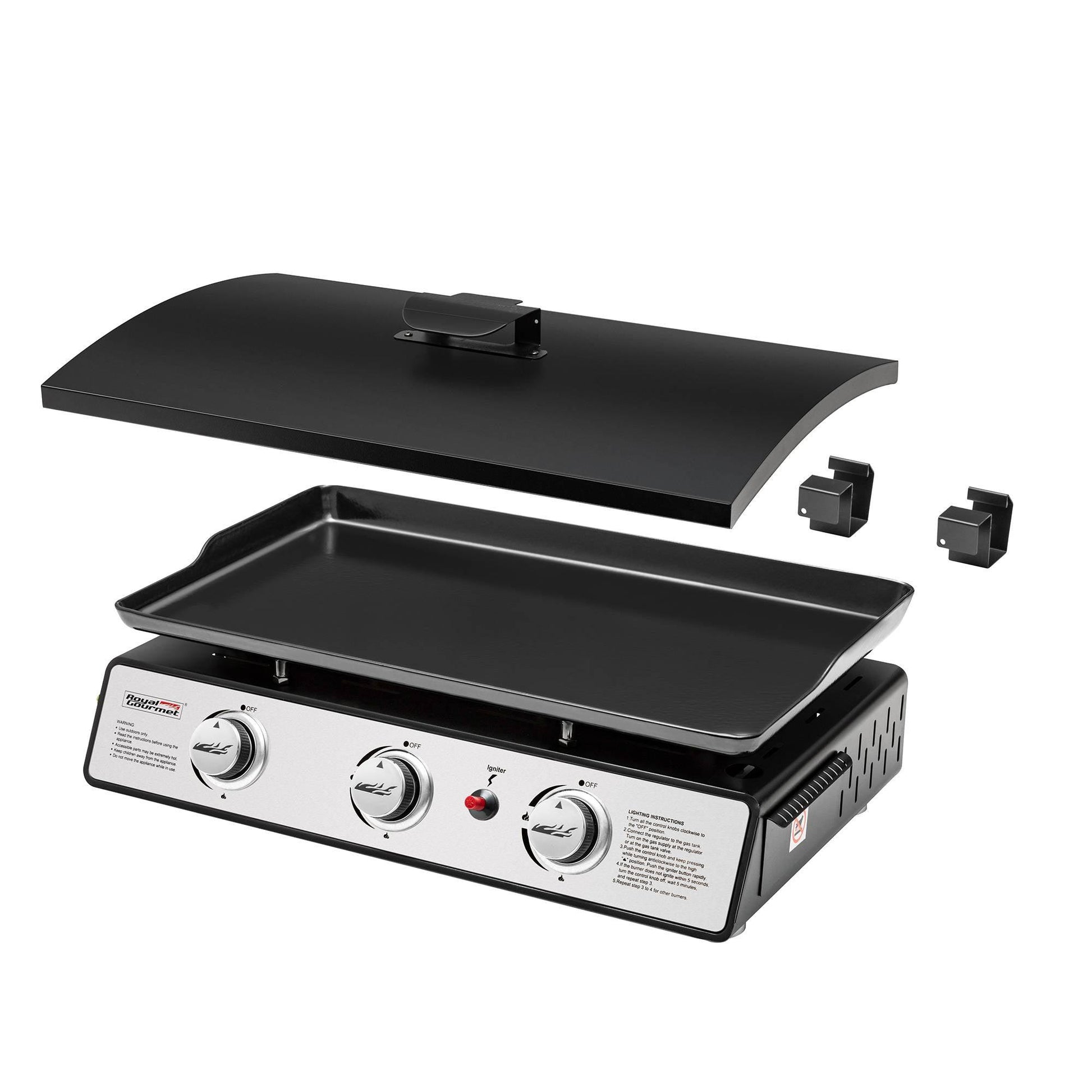 3-Burner Portable Gas Griddle with Lid - Royal Gourmet