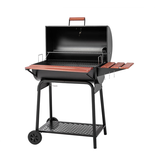 30-Inch Barrel Charcoal Grill with Wood-Painted Table - Royal Gourmet