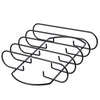 Black metal pot holder with multiple hooks on a white background