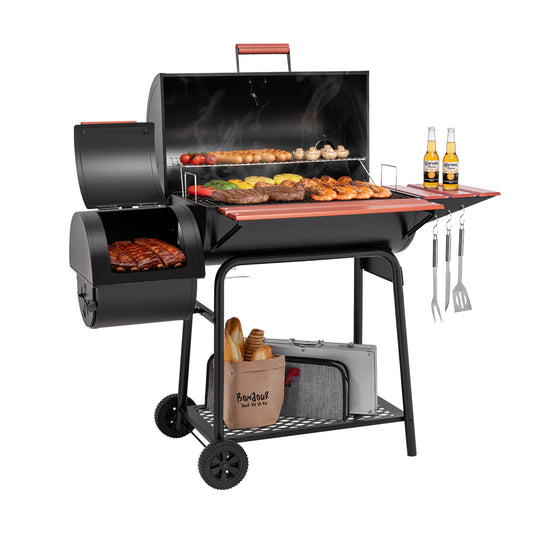 Barrel Charcoal Grill with Offset Smoker