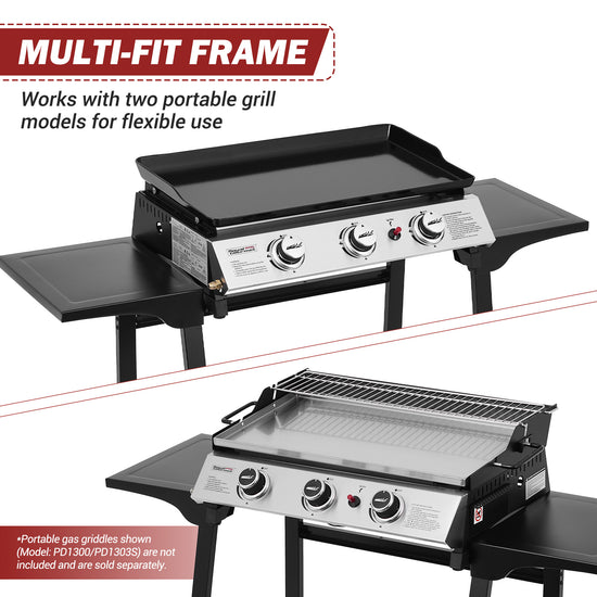 Two Royal Gourmet portable grills with a multi-fit frame on a white background