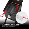 Royal Gourmet Barbecue grill with two frying baskets and a thermometer, featuring a foldable design.