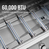 Royal Gourmet Close-up of a grill with 60,000 BTU rating and stainless steel burners.