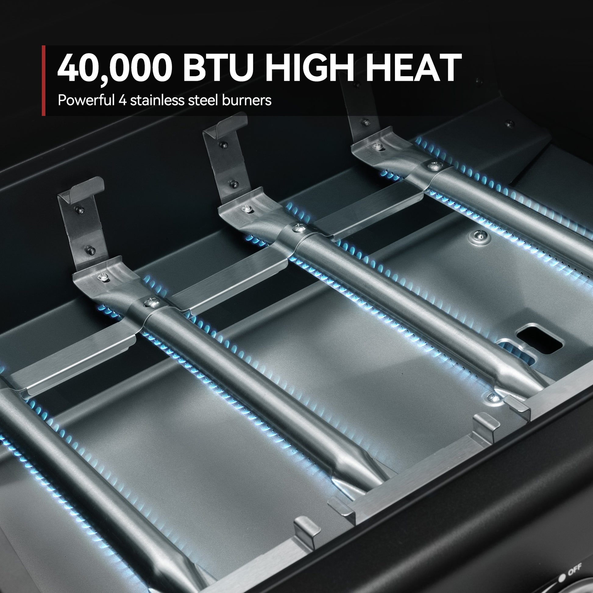 Royal Gourmet Grill with 40,000 BTU high heat and stainless steel burners on a black background
