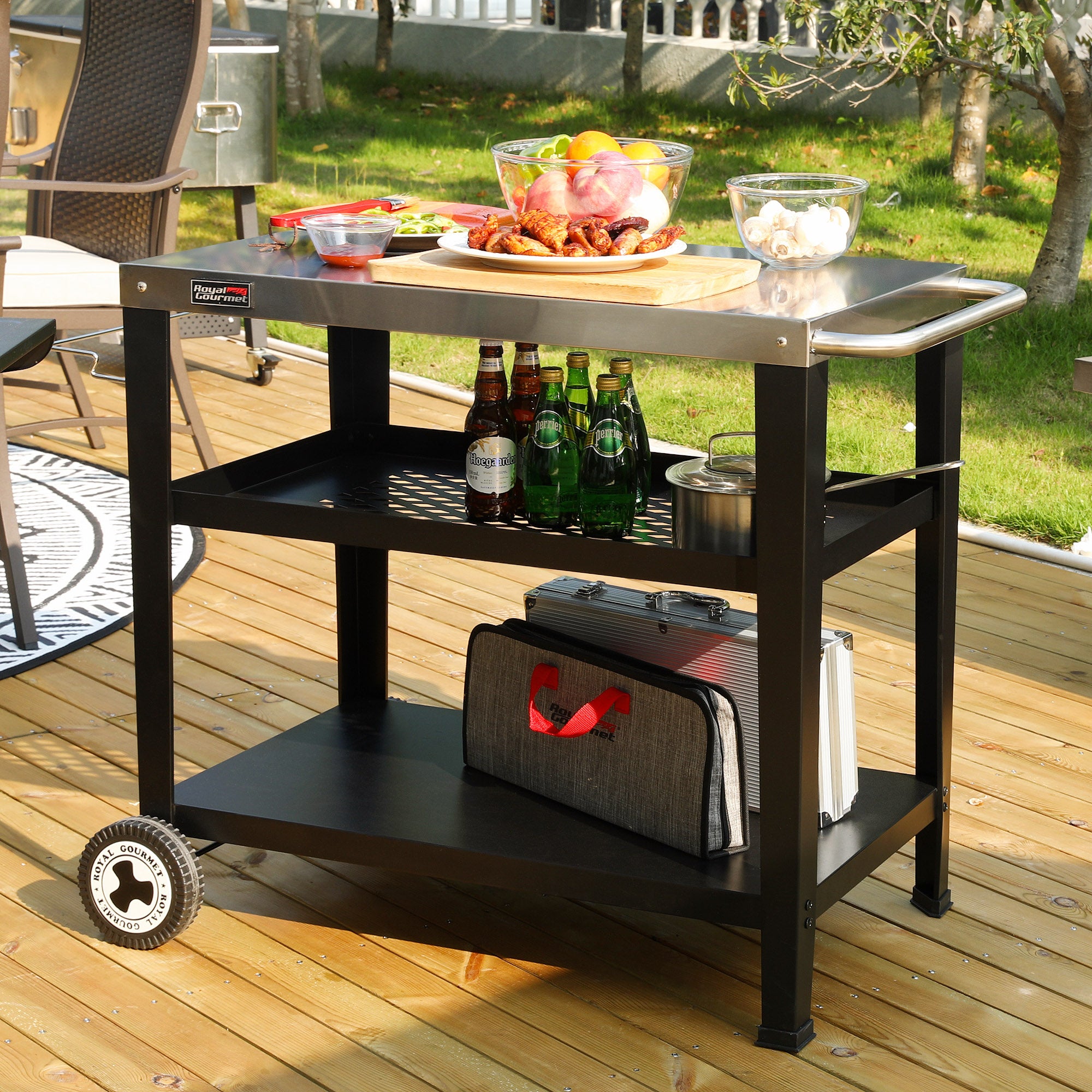 Royal Gourmet PC3404S 3-Shelf Grill Cart with Wheels | Stainless Steel