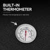 Royal Gourmet Thermometer with temperature reading on a black background, labeled 'Built-in Thermometer'.