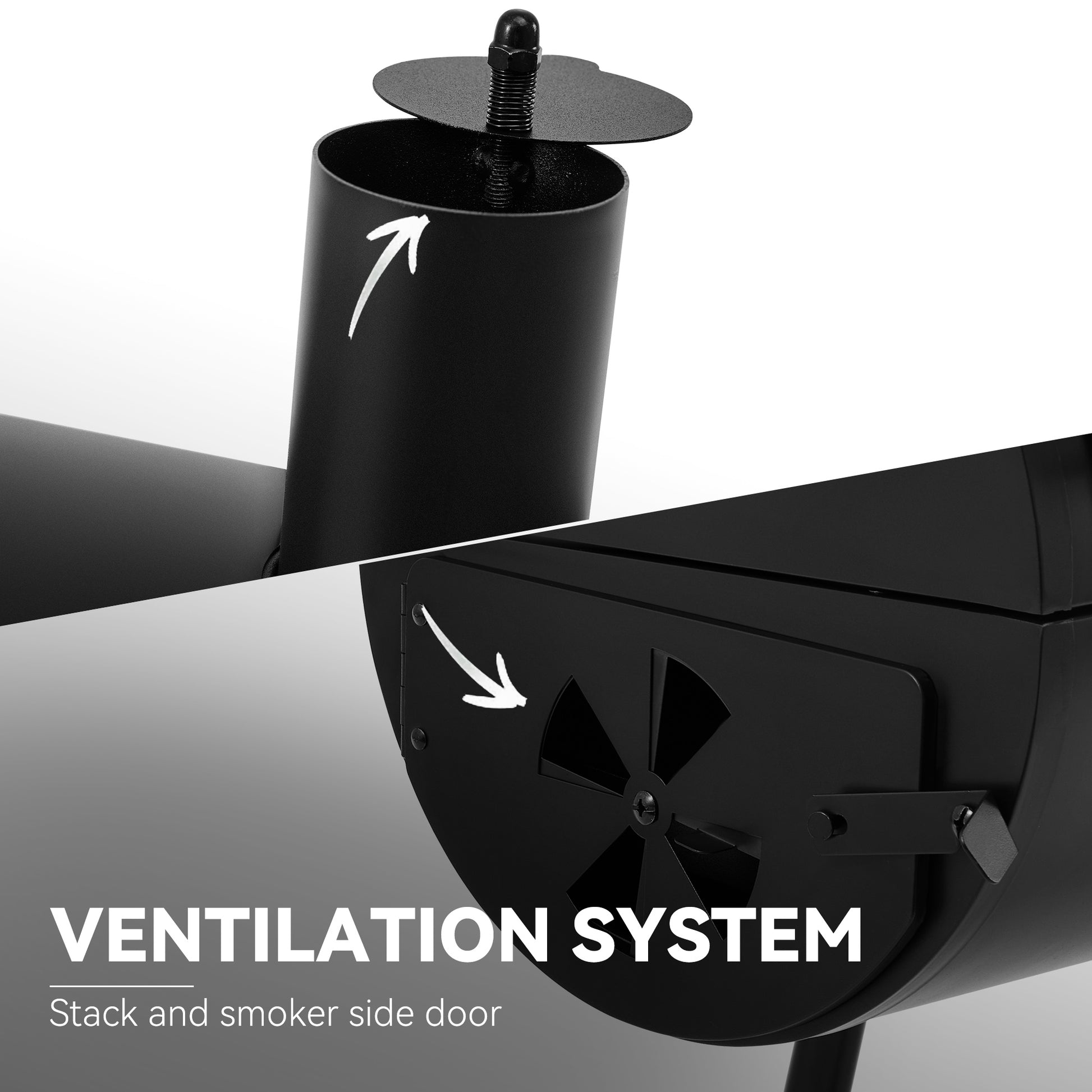 Royal Gourmet Ventilation system for a barbecue with arrows indicating airflow direction.
