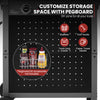 Royal Gourmet Black pegboard with storage accessories and text on a gray background