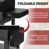 Foldable design of a kitchen island with dual side shelves and hooks, showing storage and prep space.
