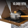 Royal Gourmet Stove with a pot on the 10,000 BTU lidded side burner