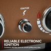 Close-up of a Royal Gourmet grill igniter with 'Ignitor' label and control knob on brown background.