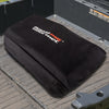 Black seat cover with a logo on a vehicle seat