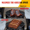 Before and after comparison of grilled fish on a grill with Royal Gourmet branding.
