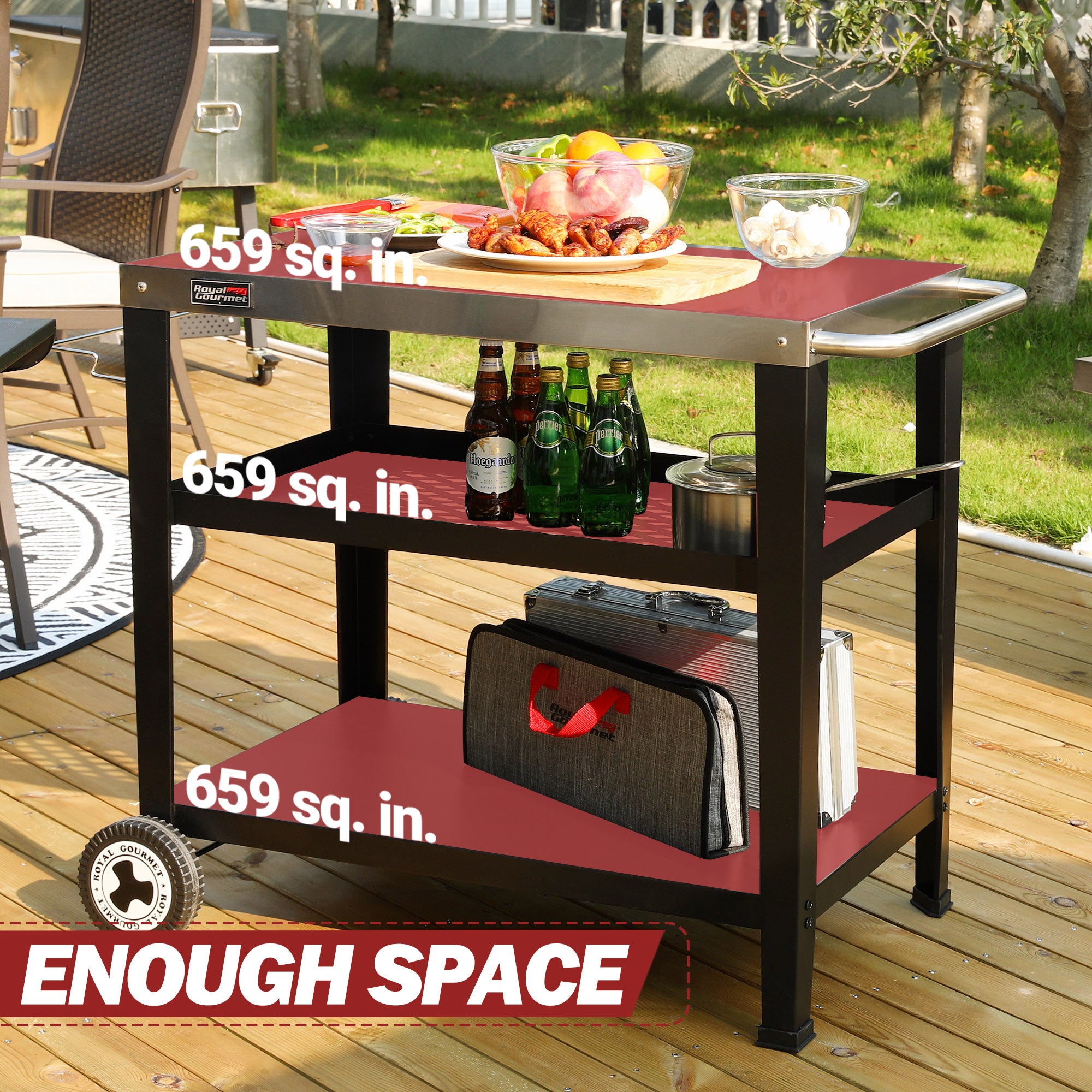 Royal Gourmet PC3404S 3-Shelf Grill Cart with Wheels | Stainless Steel