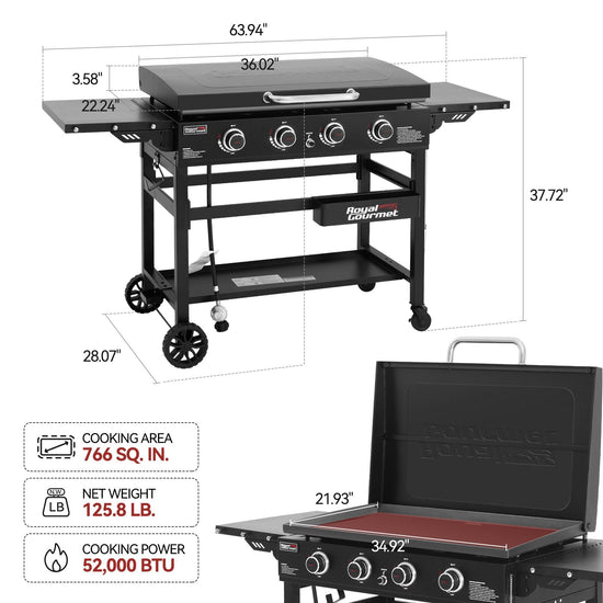 4-Burner Gas Griddle with Lid - Royal Gourmet