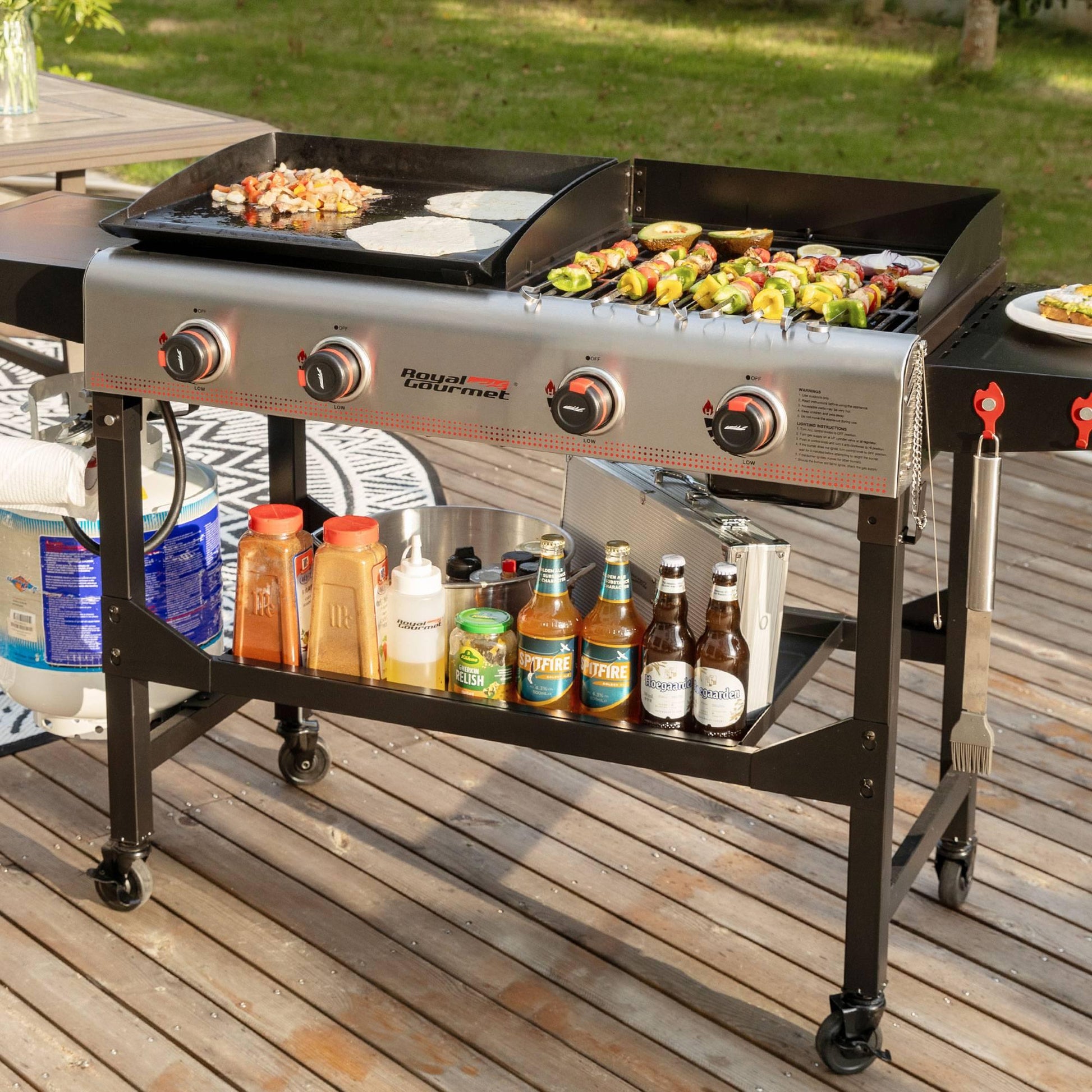 Royal Gourmet Portable Gas Grill 3-Burner Tabletop Griddle Outdoor BBQ  Camping