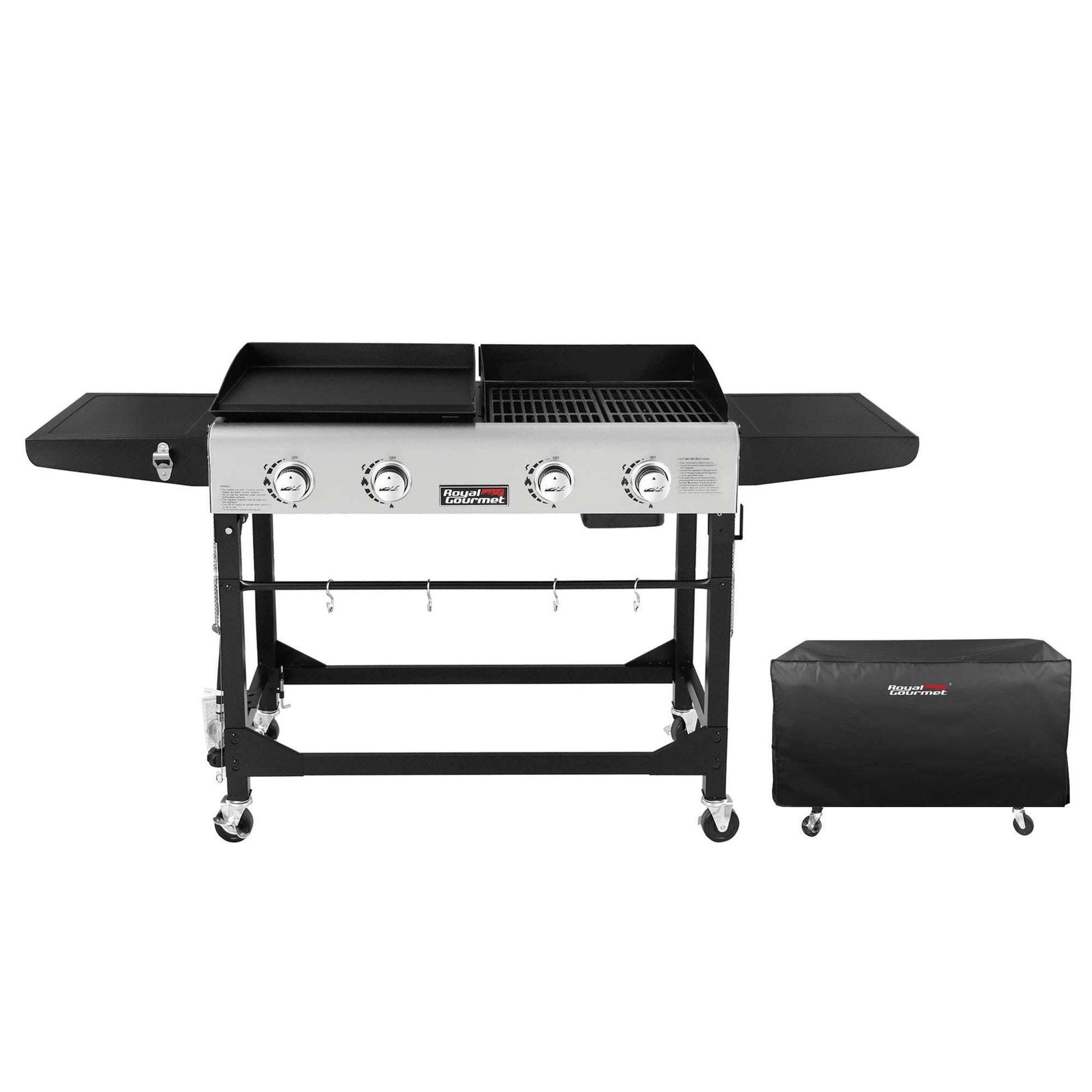 Royal Gourmet GD401C 4-Burner Portable Propane Flat Top GAS Grill and Griddle Combo, Black