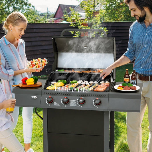 4-Burner Gas Grill with Side Shelves, 40,000 BTU