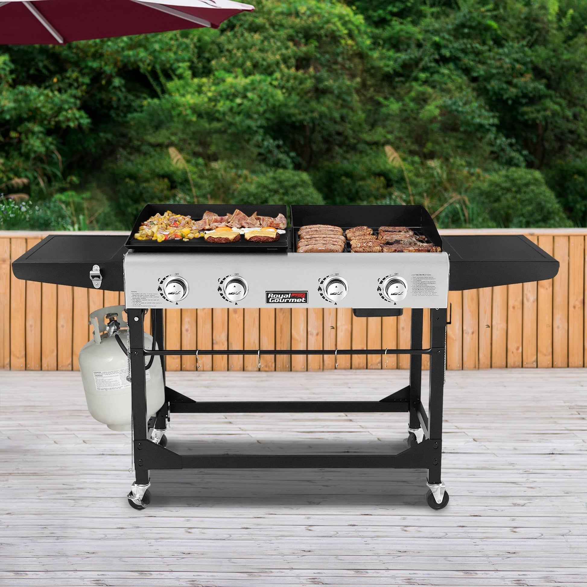 4-Burner Gas Grill and Griddle Combo with Cover - Royal Gourmet