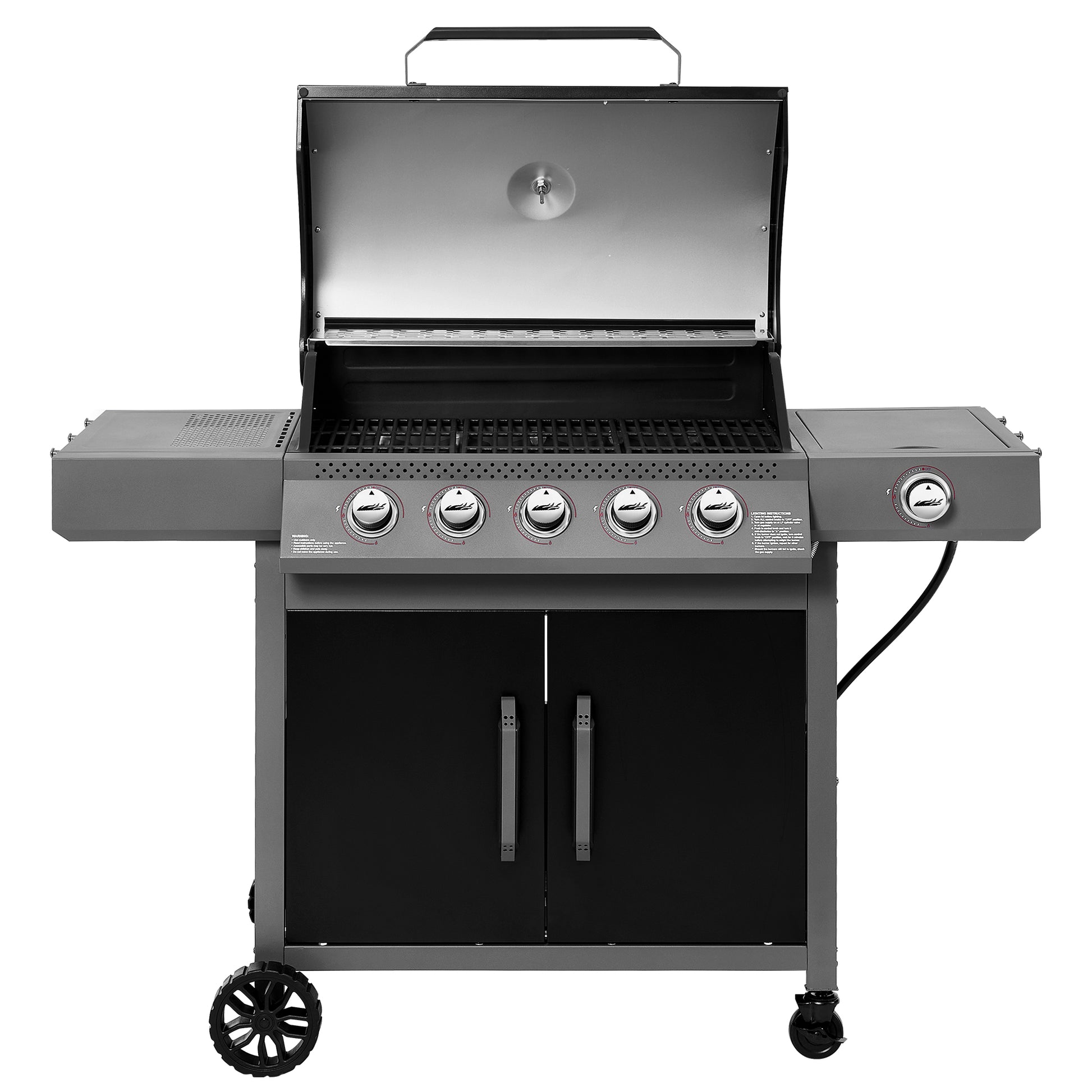 Black and silver Royal Gourmet gas grill on a white background