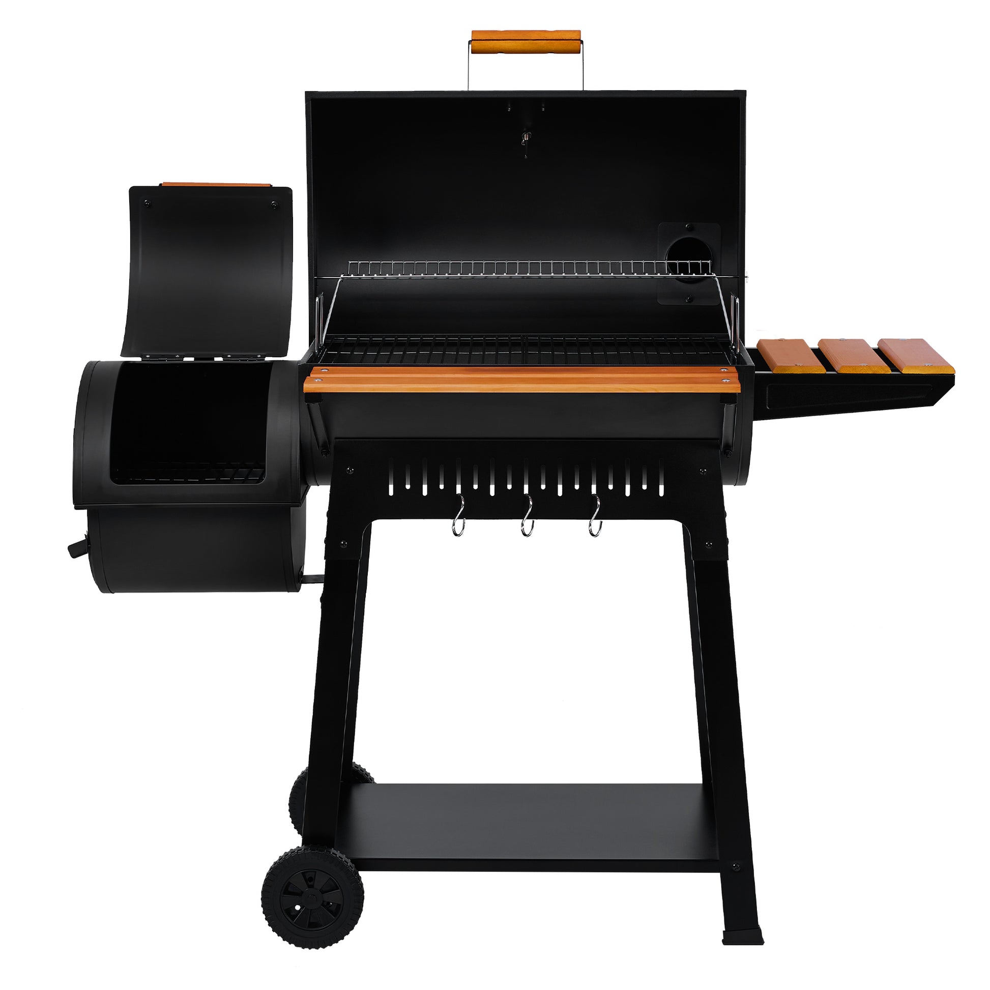 Royal Gourmet  Black barbecue grill with wooden accents on a white background