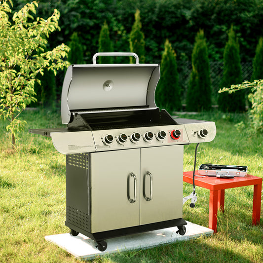 6-Burner Gas Grill with Sear Burner and Side Burner - 699 Sq. In. Outdoor BBQ Grill with Cover