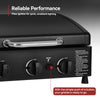 Royal Gourmet Black griddle with piezo ignition system and reliable performance text.
