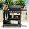 Royal Gourmet Black barbecue grill with shelves and utensils on a patio